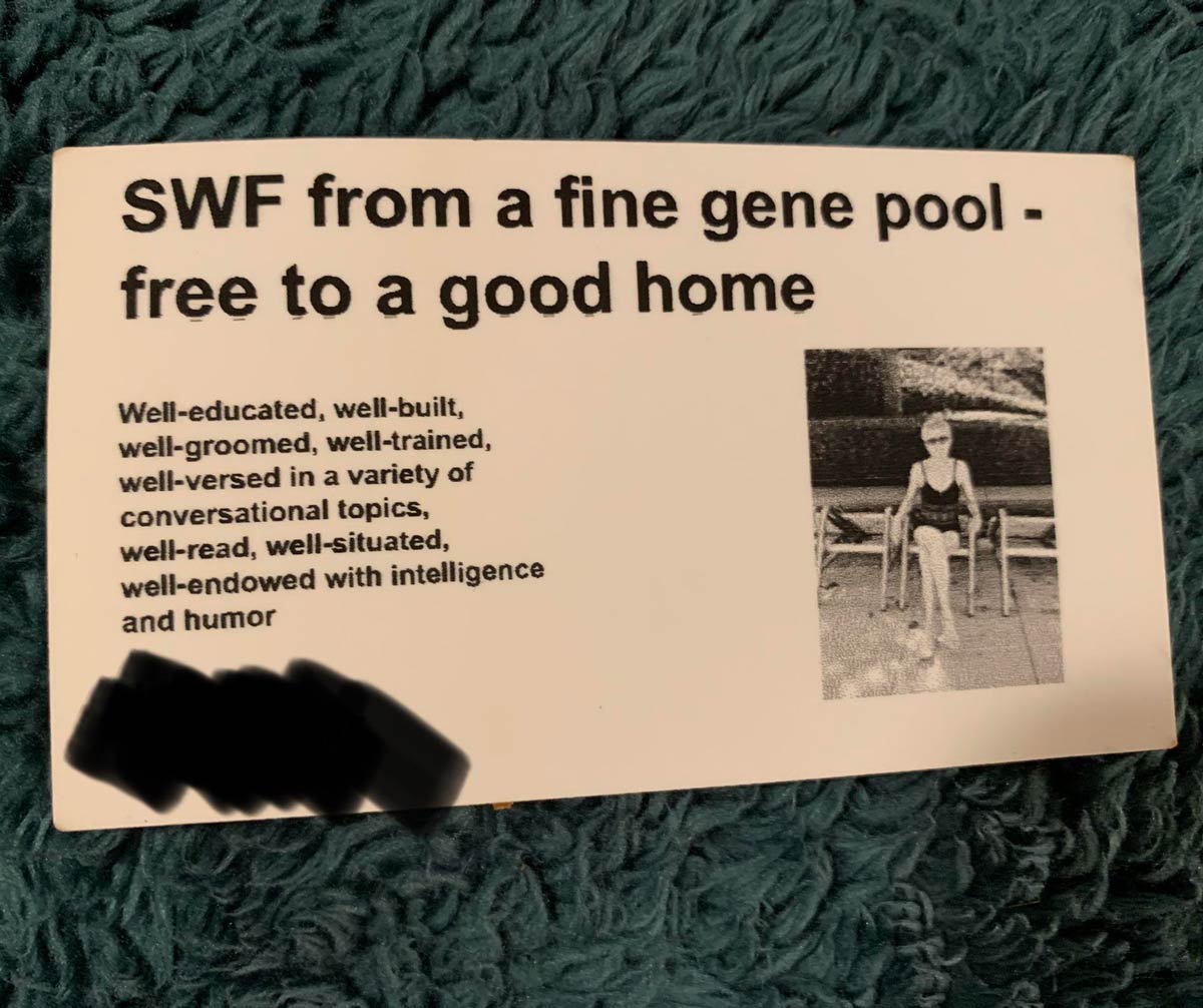 Found a funny ‘Business Card’ my mom made when she was single