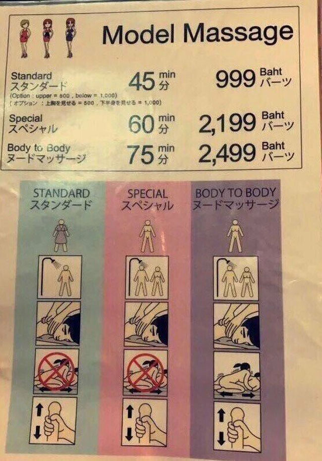 Thai Massage options all include a joystick lesson