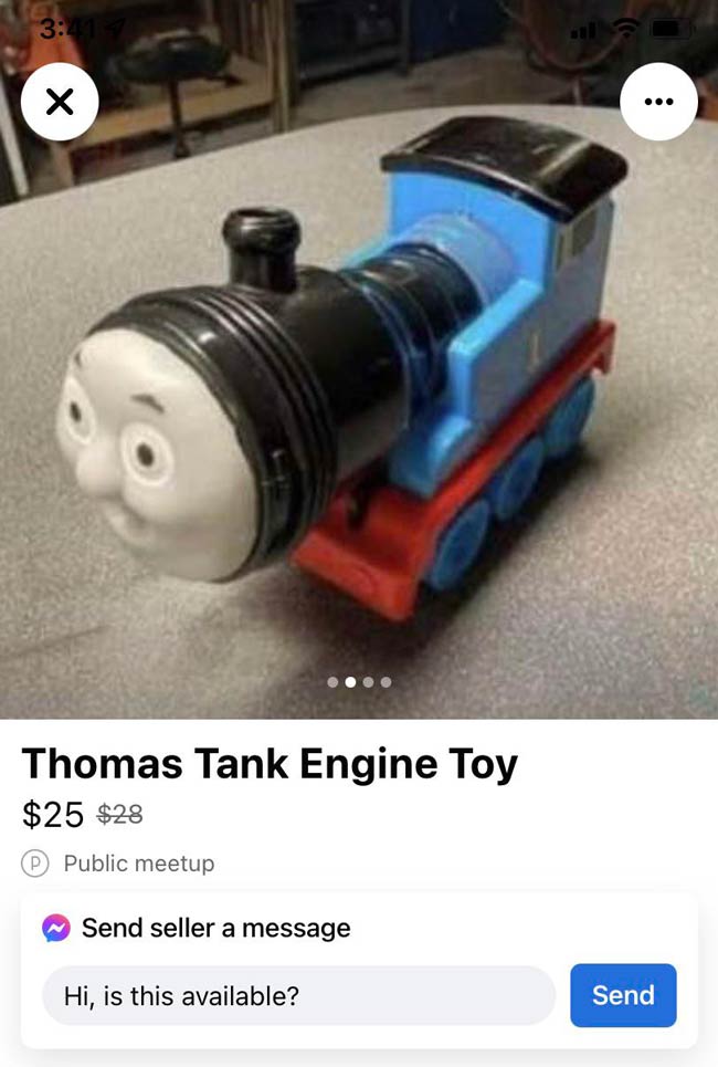 Someone selling a Thomas the Tank Engine toy on my local FB Marketplace
