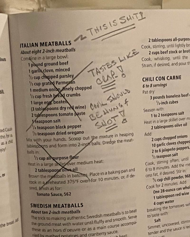 My grandpa's notes in his cookbook