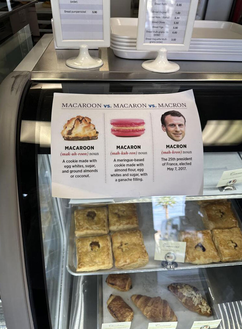 A friendly explanation at a French bakery
