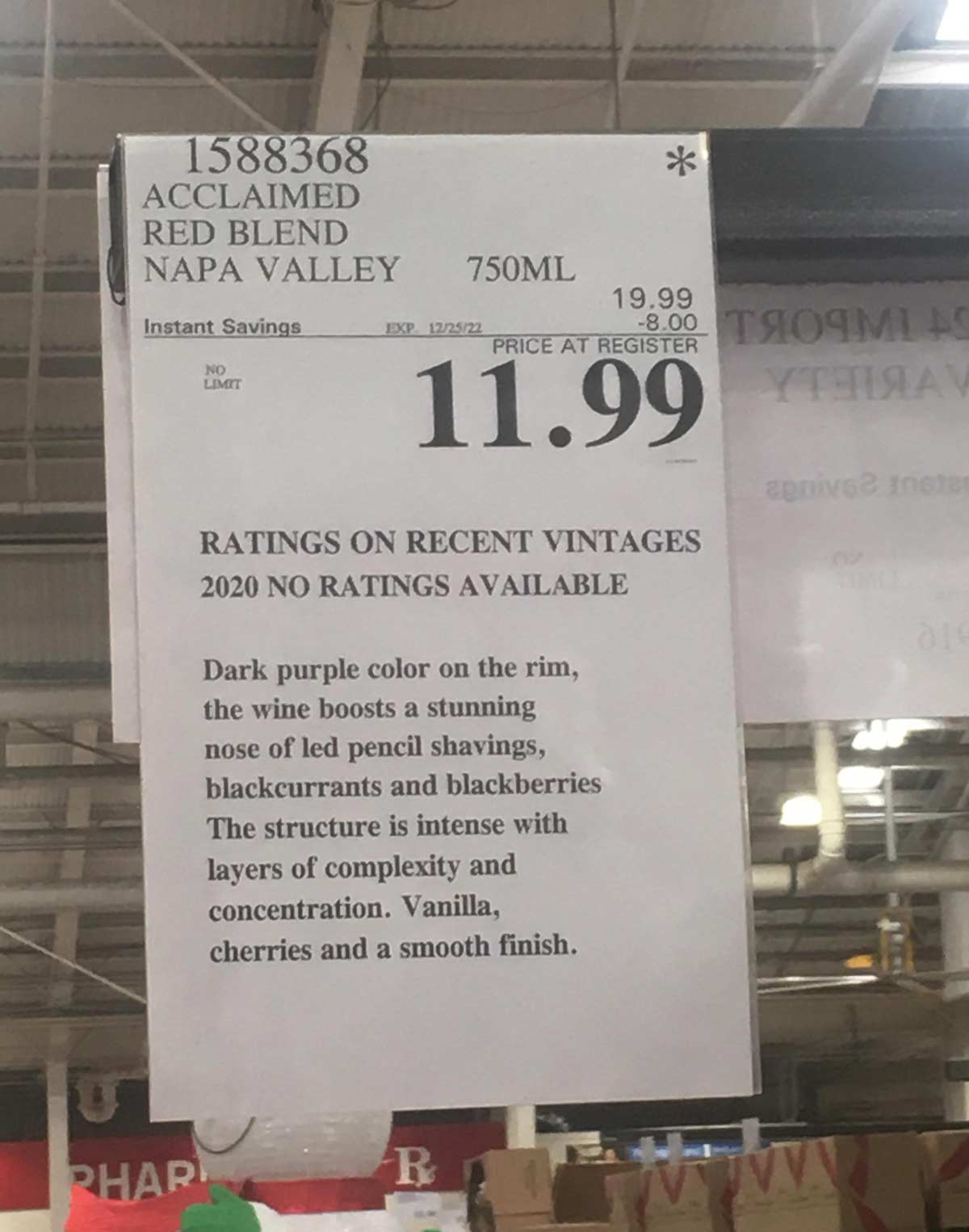 At my local Costco. I’ve never heard wine described as A stunning nose of led pencil shavings