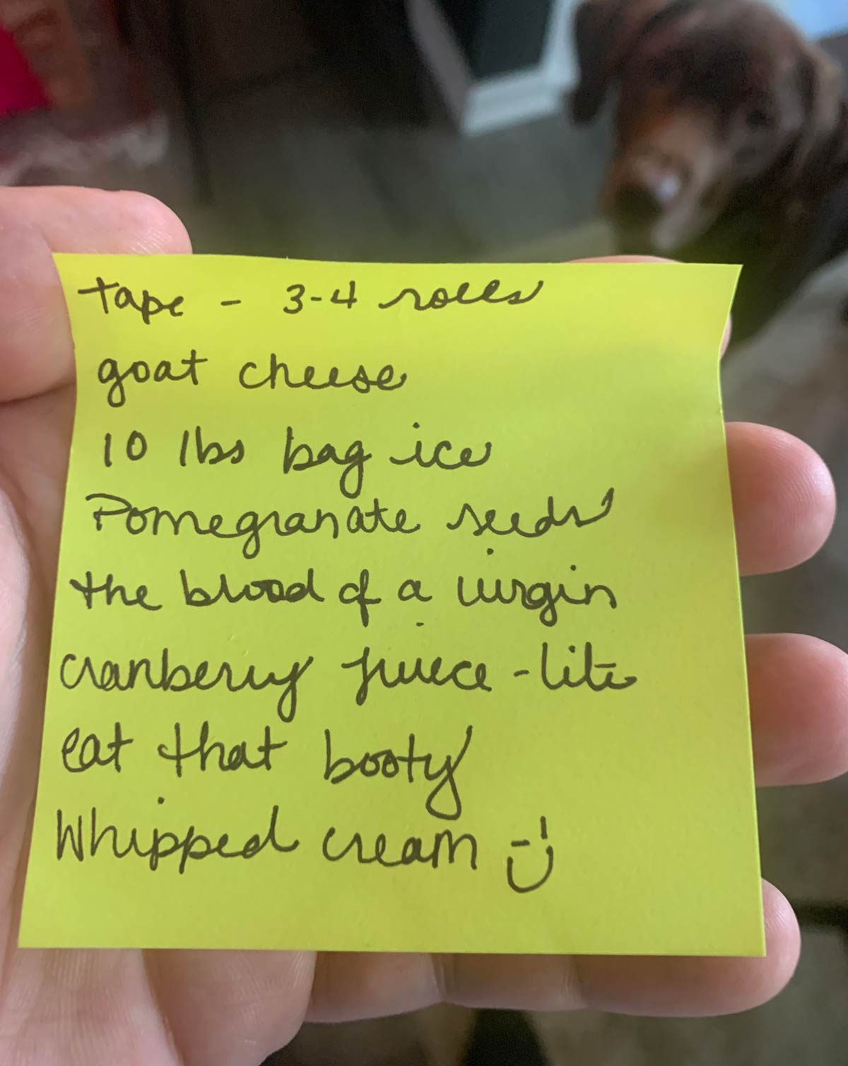 My last minute thanksgiving shopping list from my wife