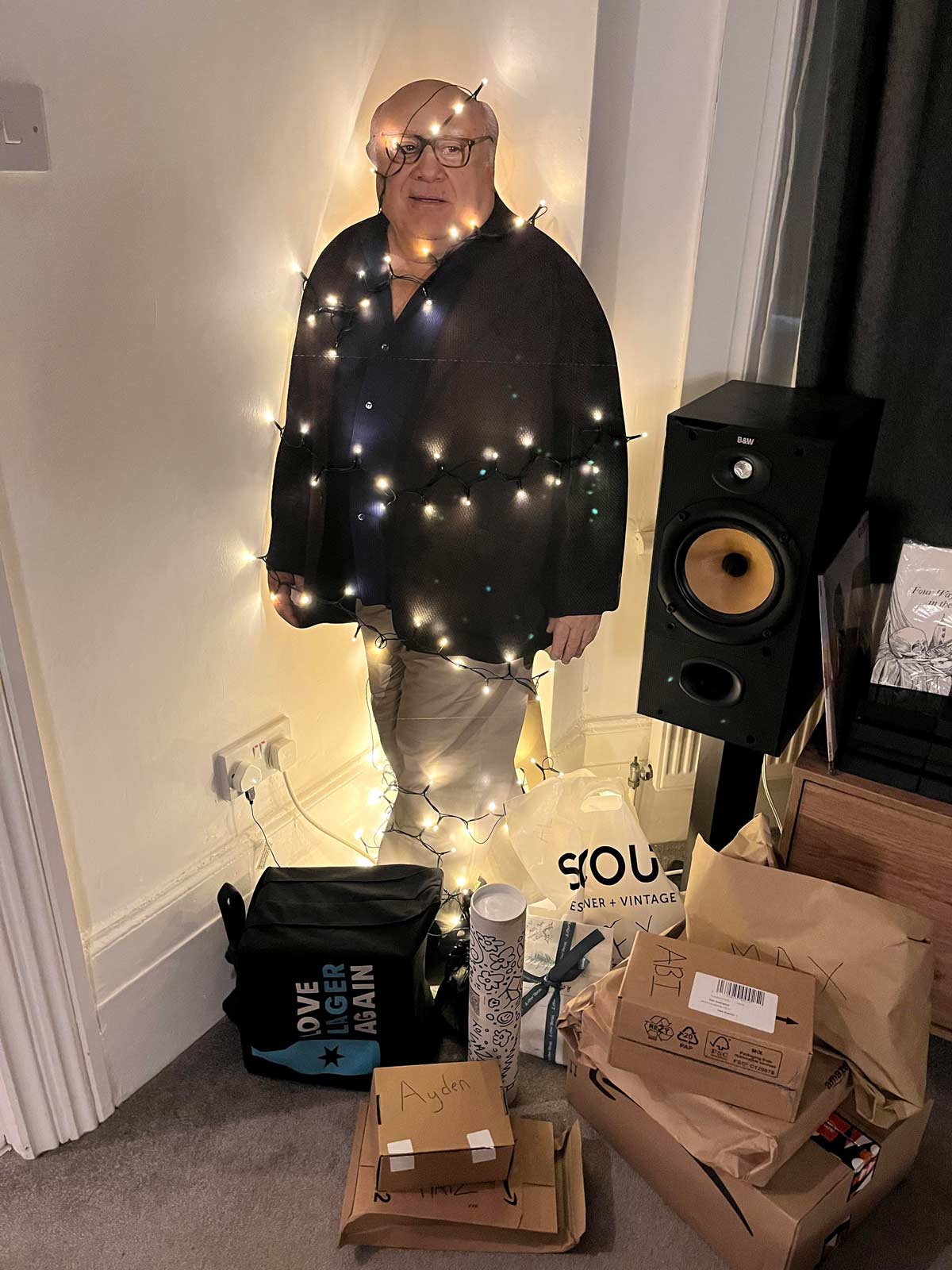 We don’t have a Christmas tree so we used Danny DeVito instead