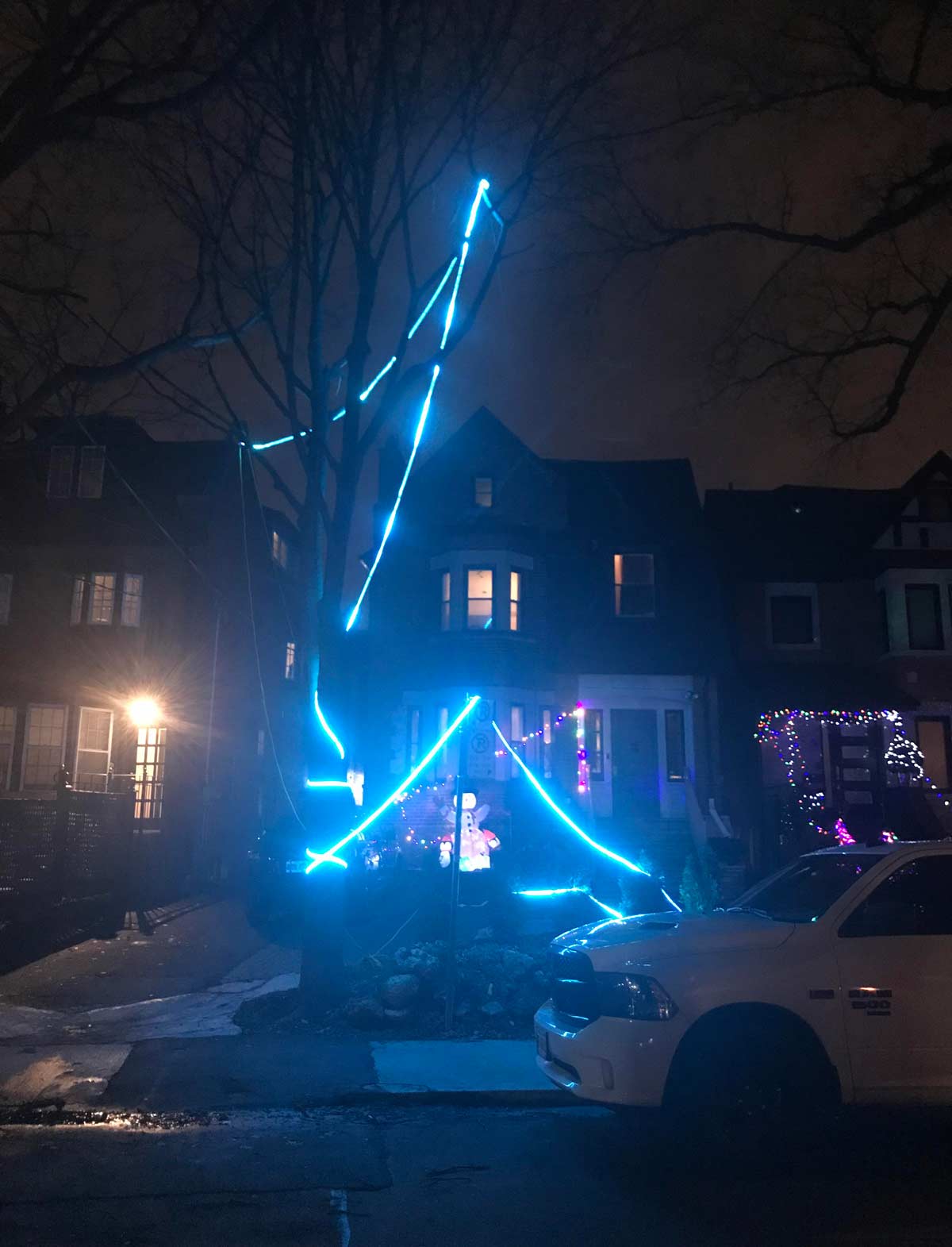 These Christmas lights down the street