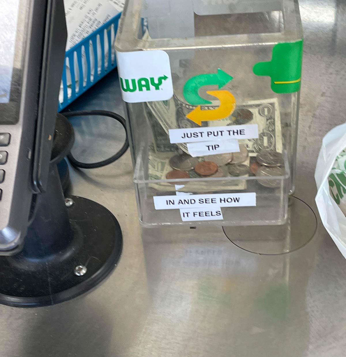 This tip jar at Subway