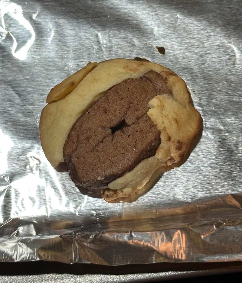 My first attempt at making pinwheel cookies this Christmas produced a butthole cookie