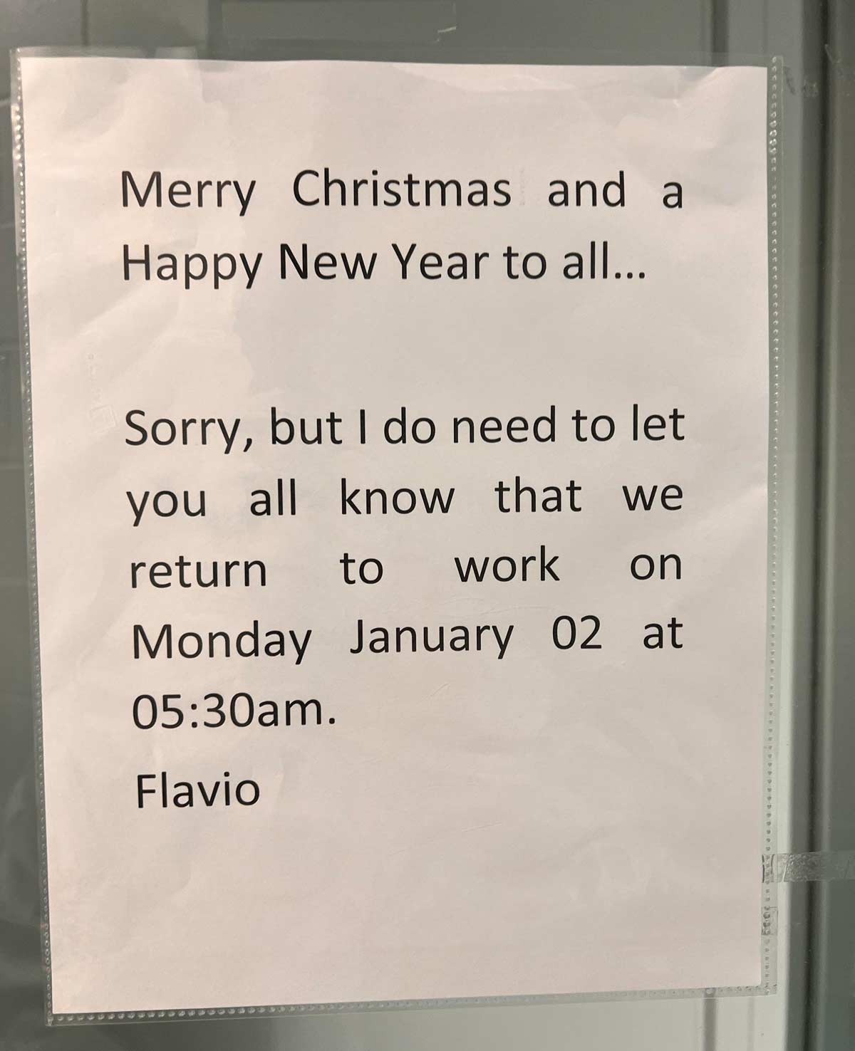 This note my boss posted today