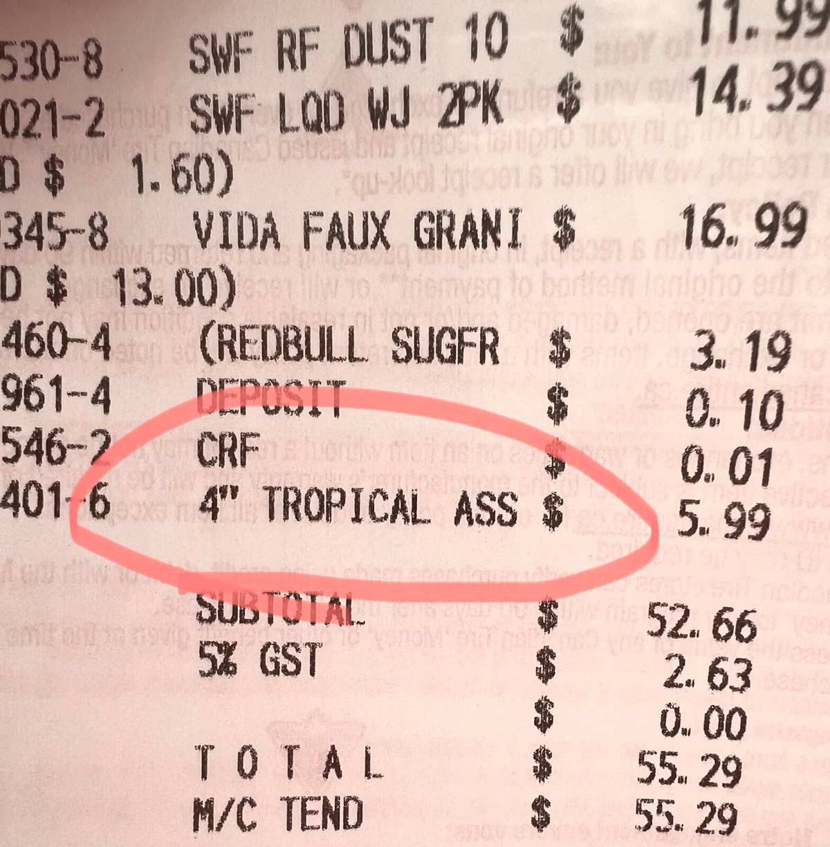 My wife bought a plant at Canadian Tire and this was what it showed up as on the receipt