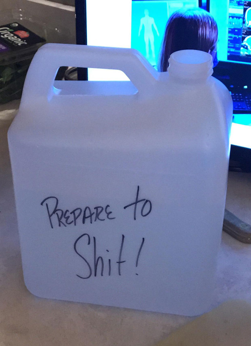 My dad has his colonoscopy tomorrow and this is what he put on his prescription laxative jug