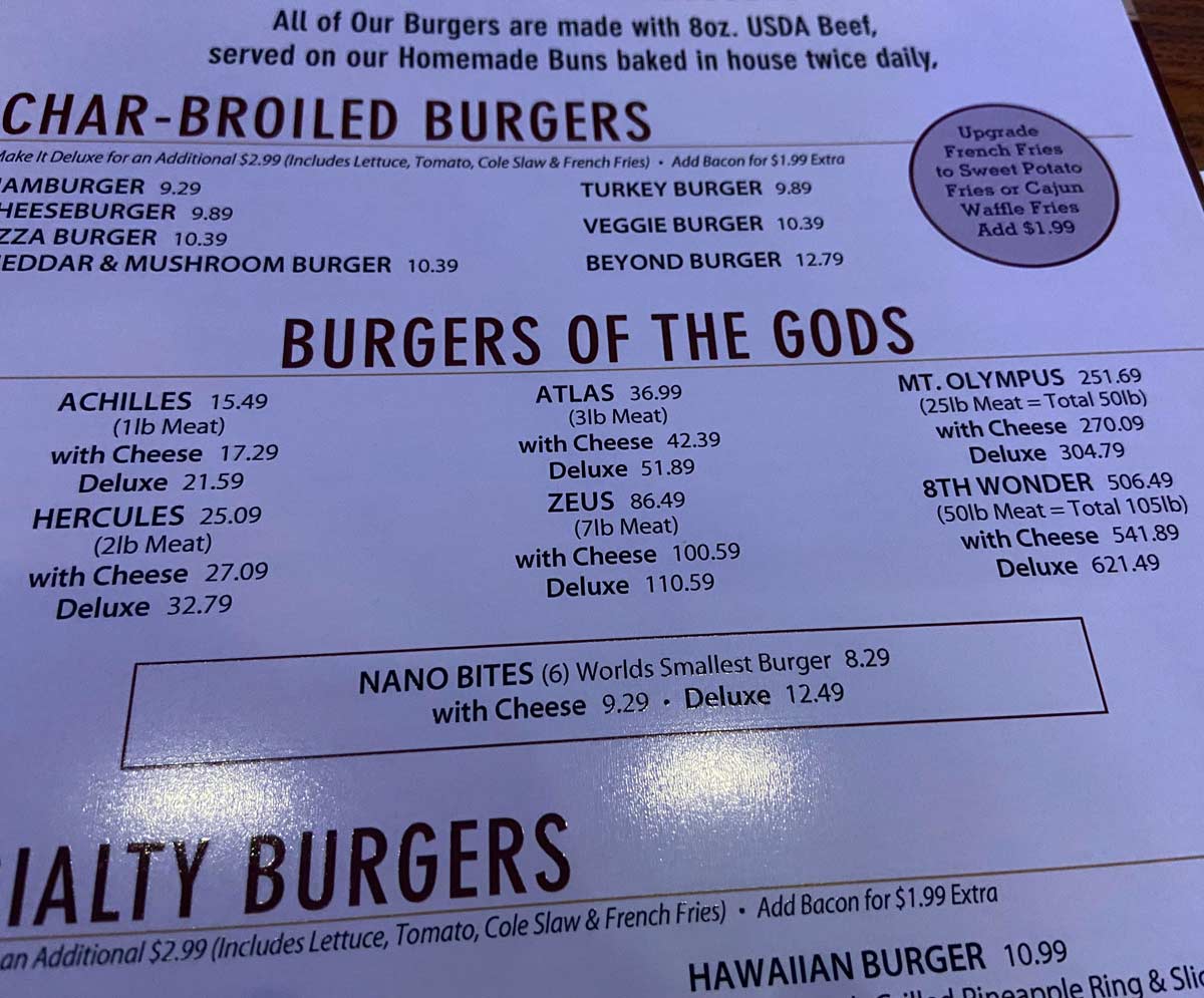 This diner offers burgers up to 105 lbs