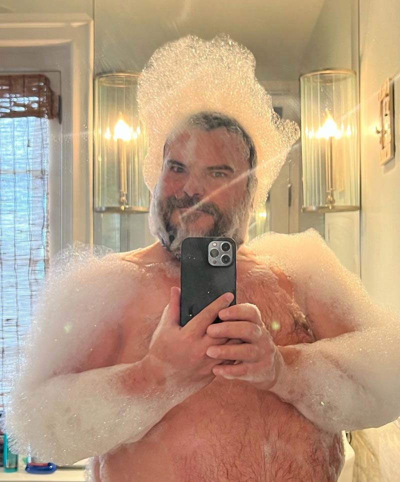 Jack Black covered in bubbles