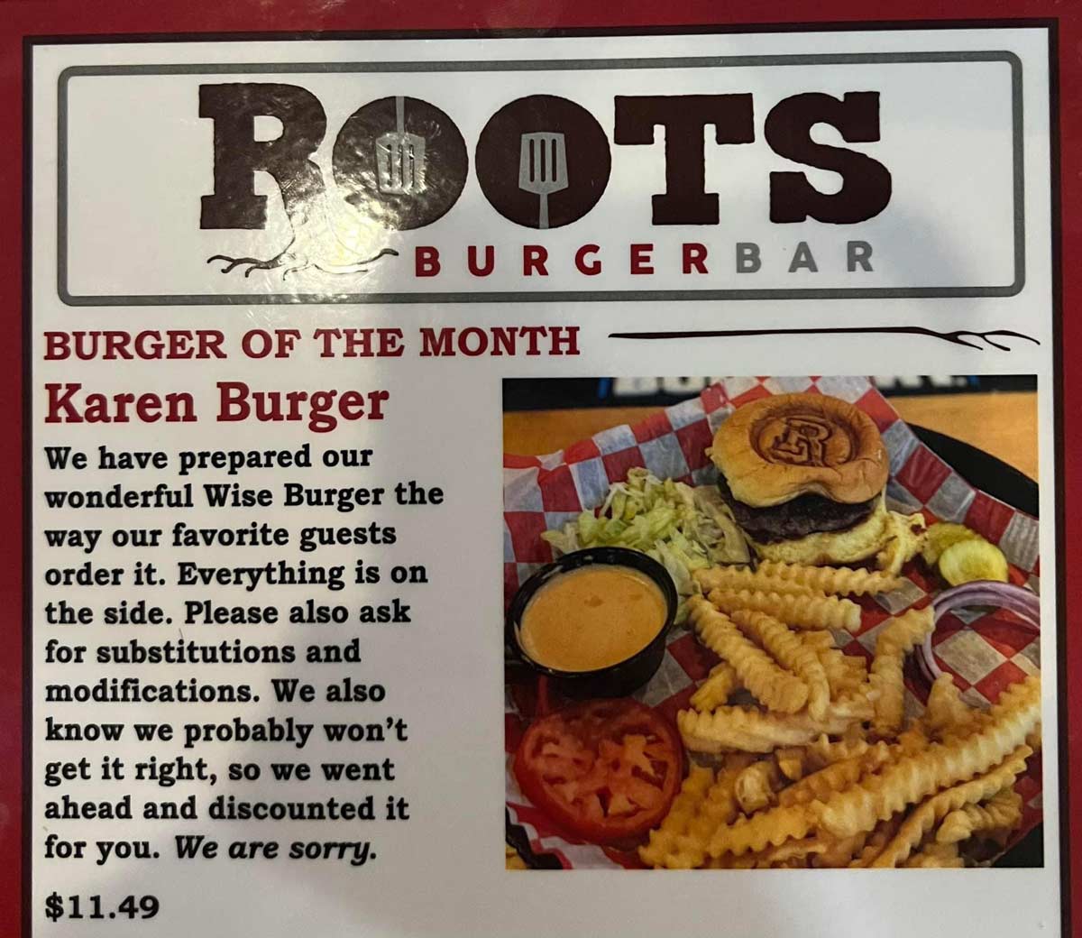 Local Restaurant’s burger of the month