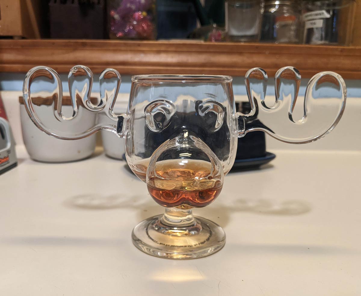 I present the classiest and only brandy snifter in my home, The Marty Moose