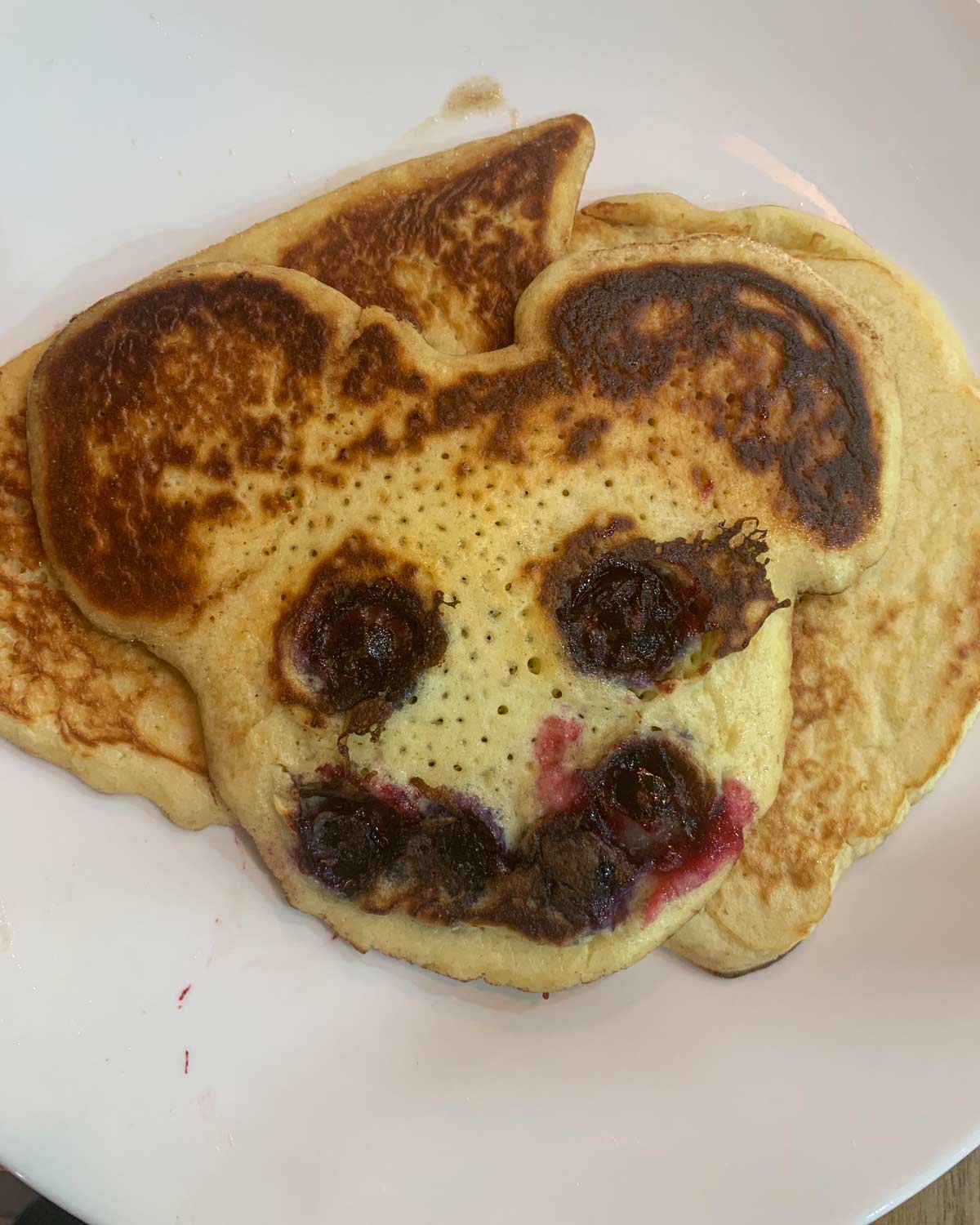 Made my kid a Mickey Mouse pancake