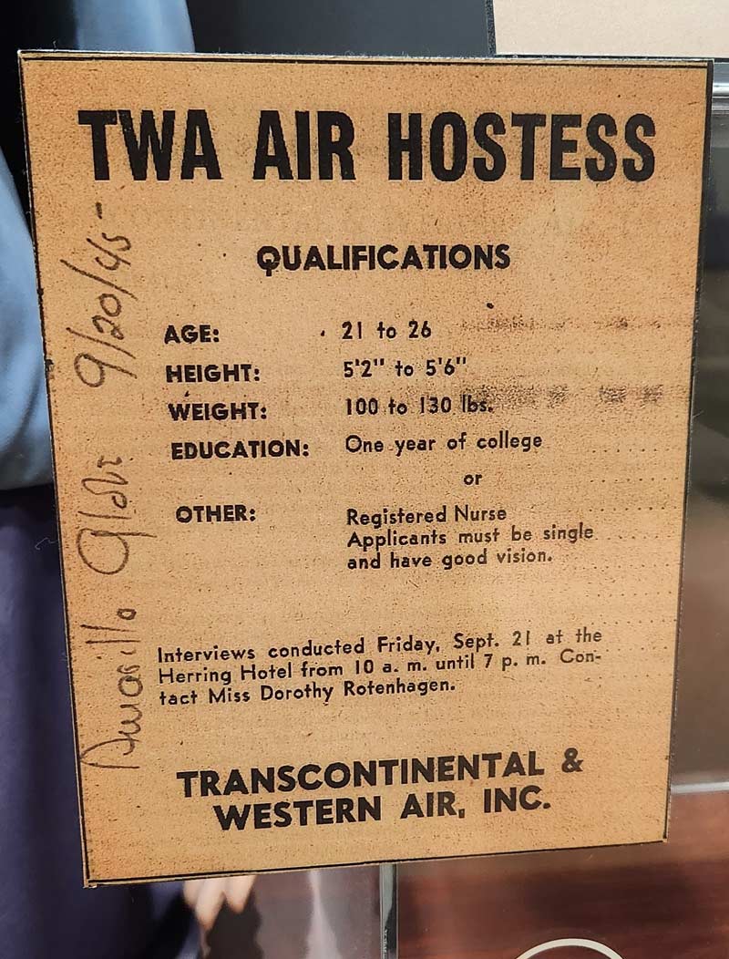 TWA Air Hostess requirements from the mid '40s