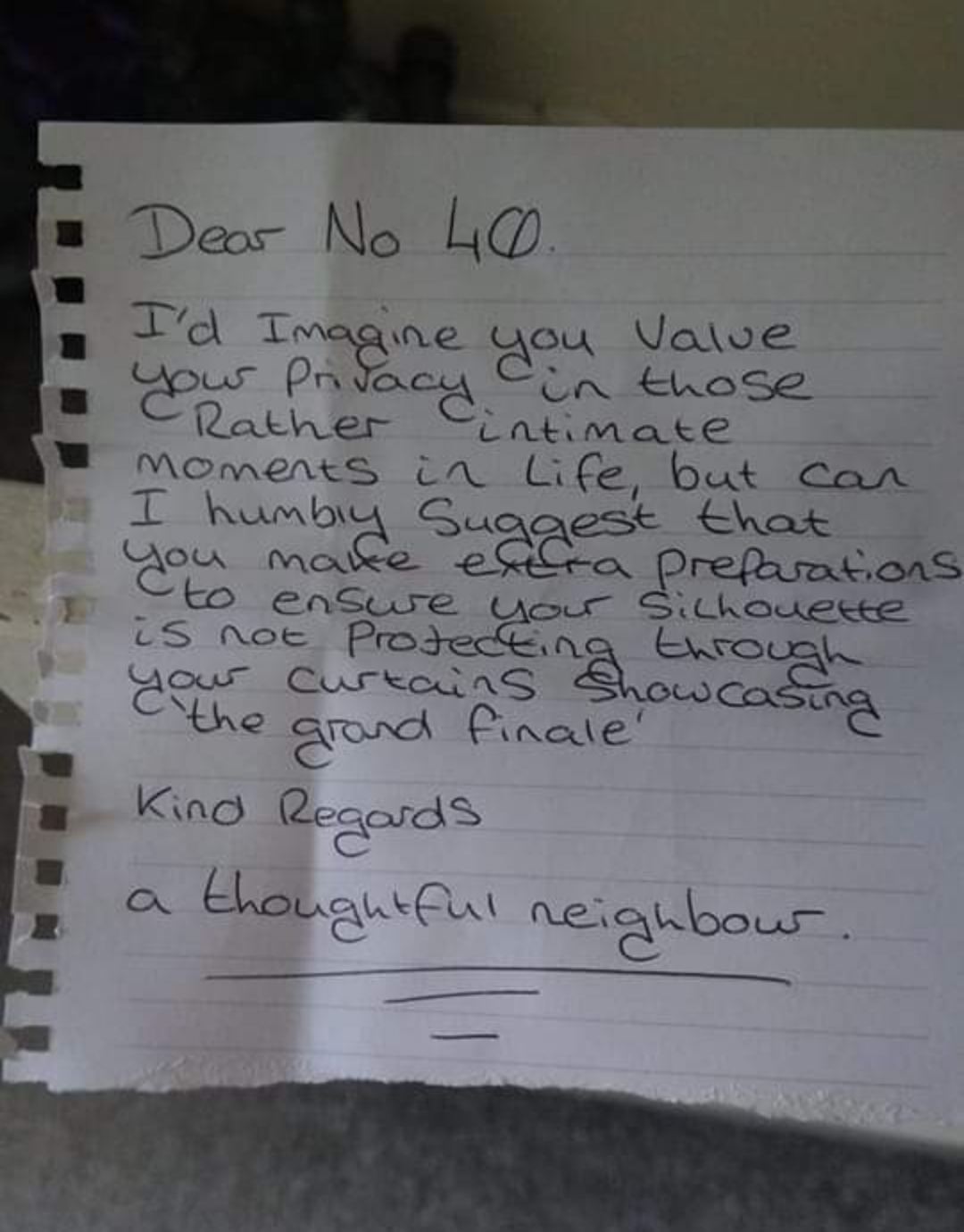 My friend got this concerned note through her letterbox this morning