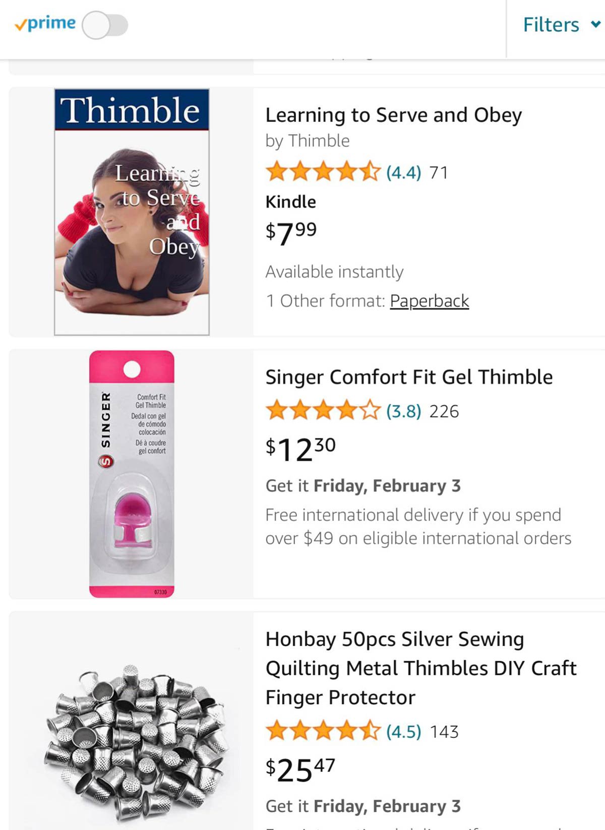 Settle down Amazon. I just need a thimble to complete a craft project