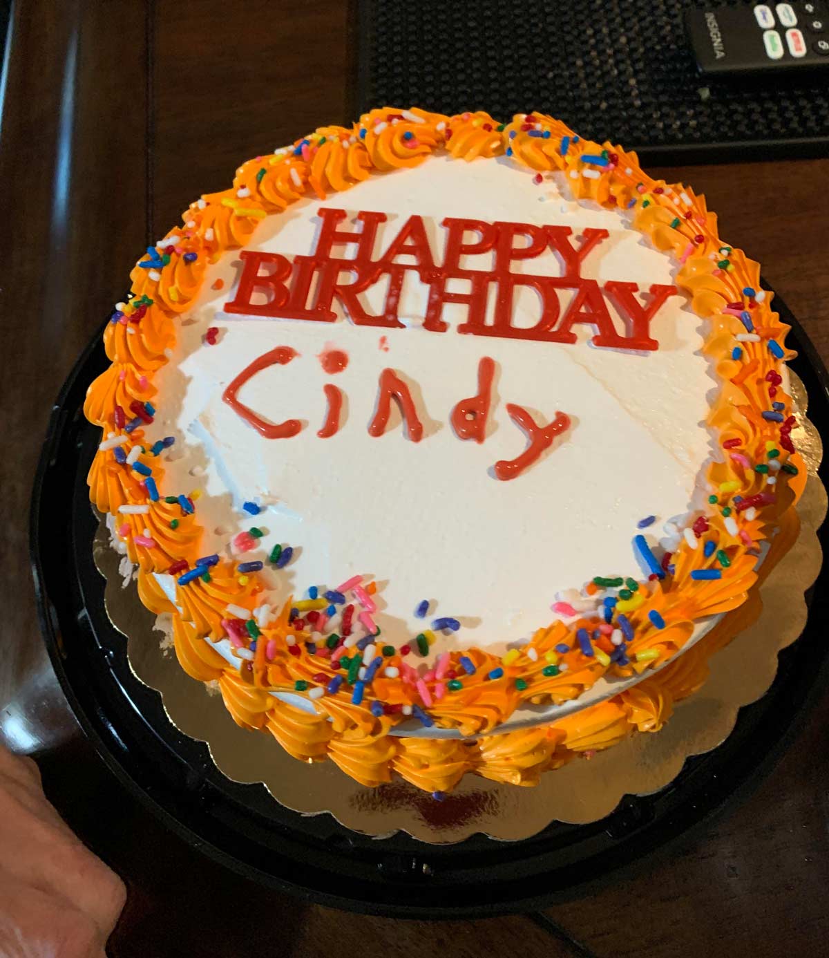 Neighbor purchased generic birthday cake for his wife. Asked the deli lady if she could put her name on it. She replied "Yes, but I’m not the greatest at cake decorating" She wasn’t kidding...