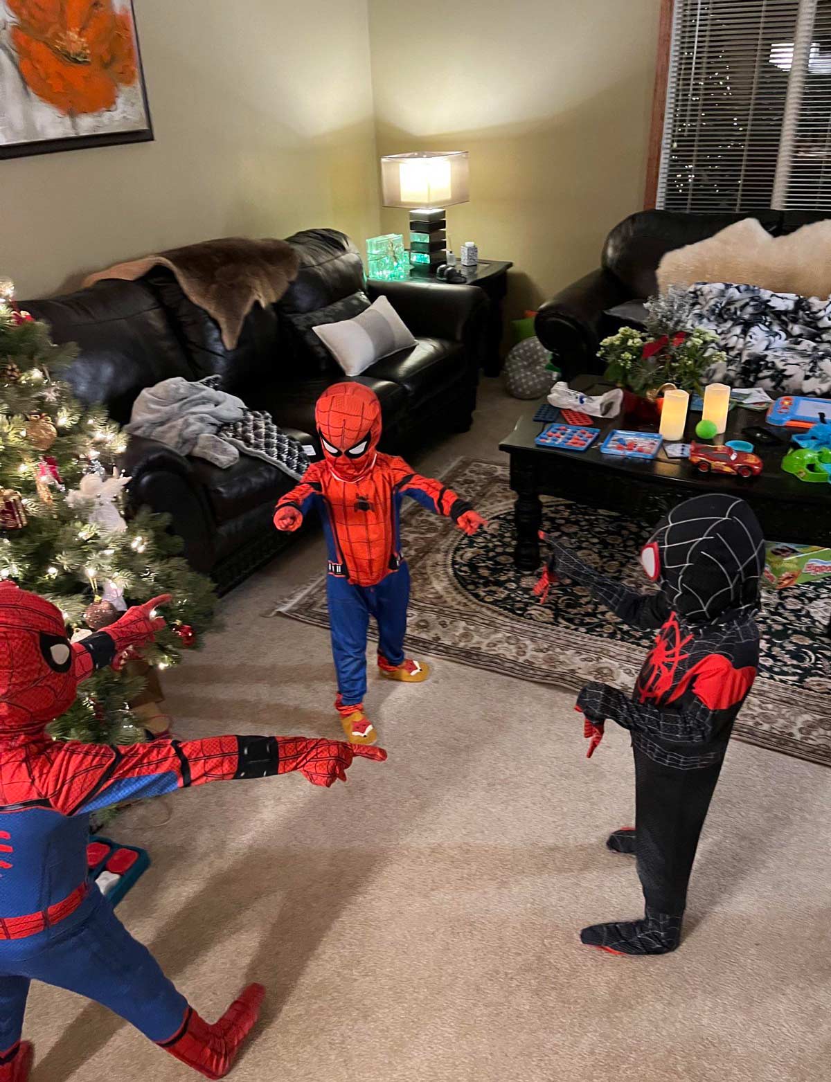 The kids wanted spiderman costumes... Did not disappoint