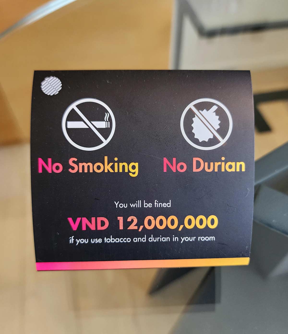 This hotel fines you for smoking or durian