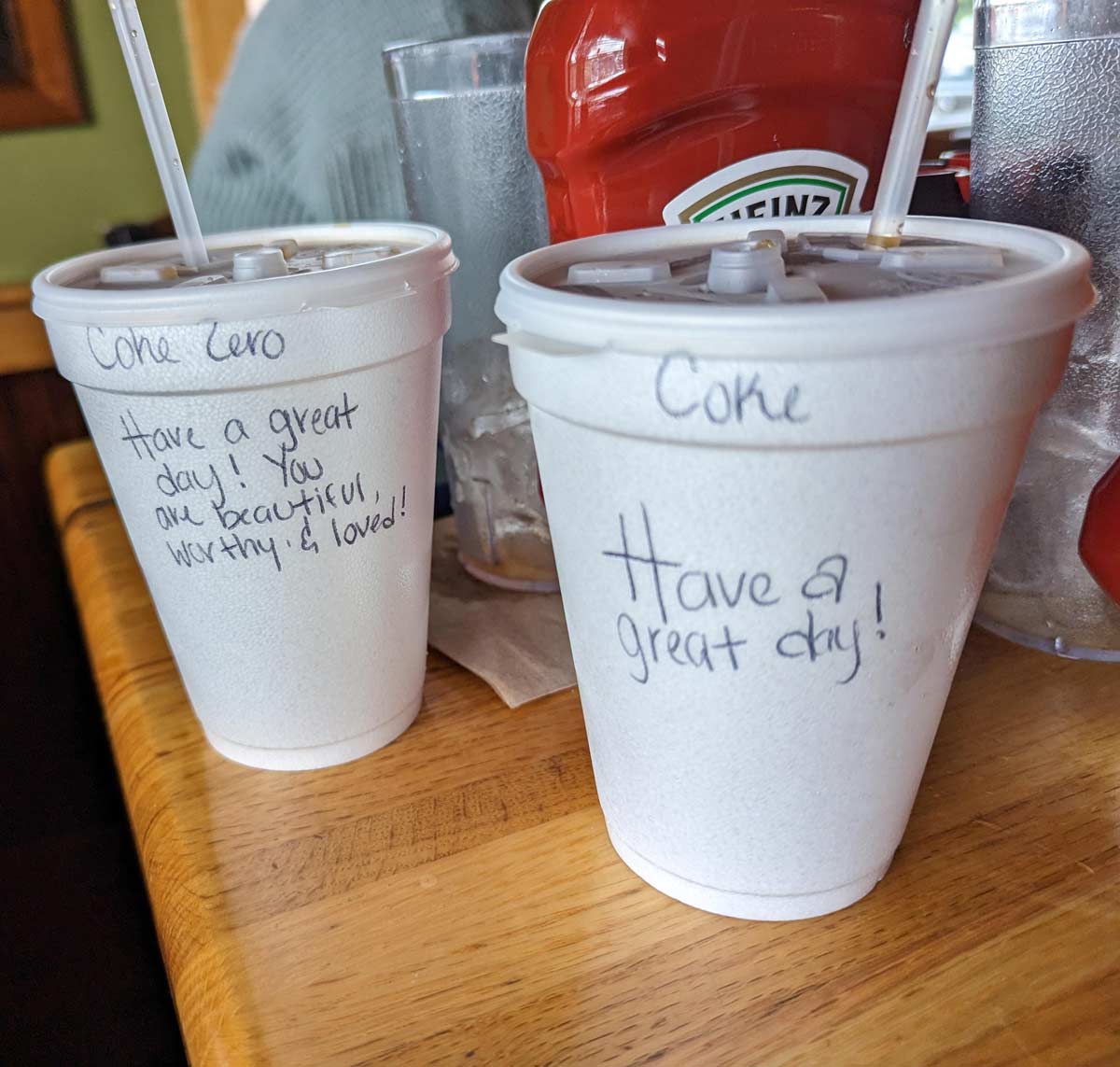 Waitress left kind messages on our drinks. Feel like mine's missing something...