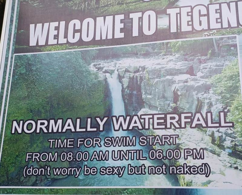 Sign at a waterfall in Indonesia