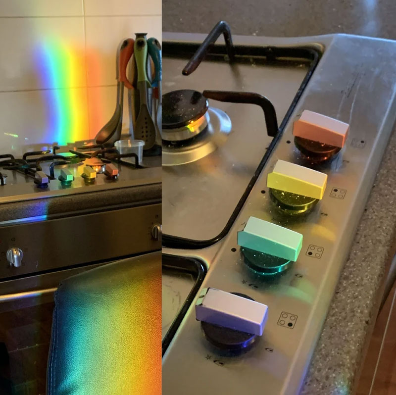 Stovehenge - The sun shining through the fish tank aligned perfectly with the stove knobs