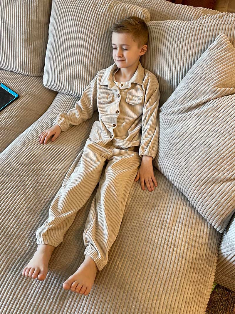 My wife bought our son this Easter outfit and now he matches our couch