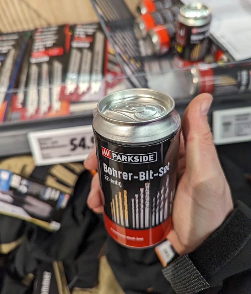Lidl is selling drill bits in beer cans