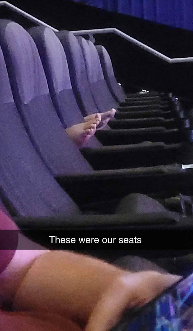 Had to sit in different seats at the theater because this is what we found in the seats we had reserved
