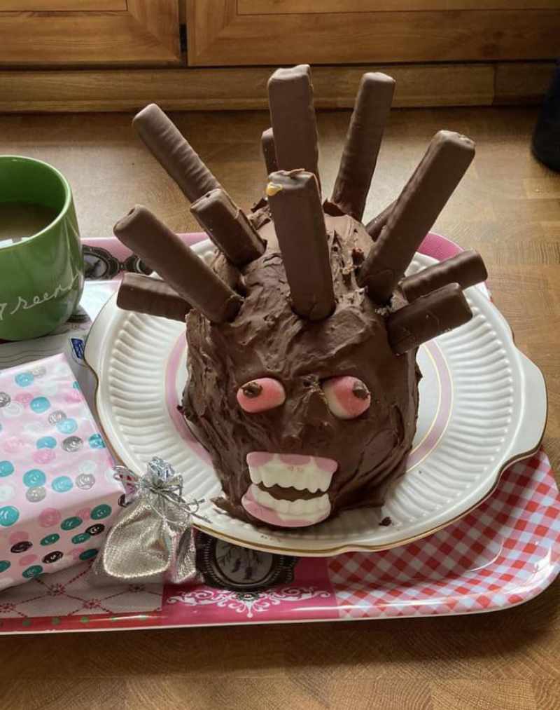 My friend's mom tried to make a hedgehog cake for her birthday
