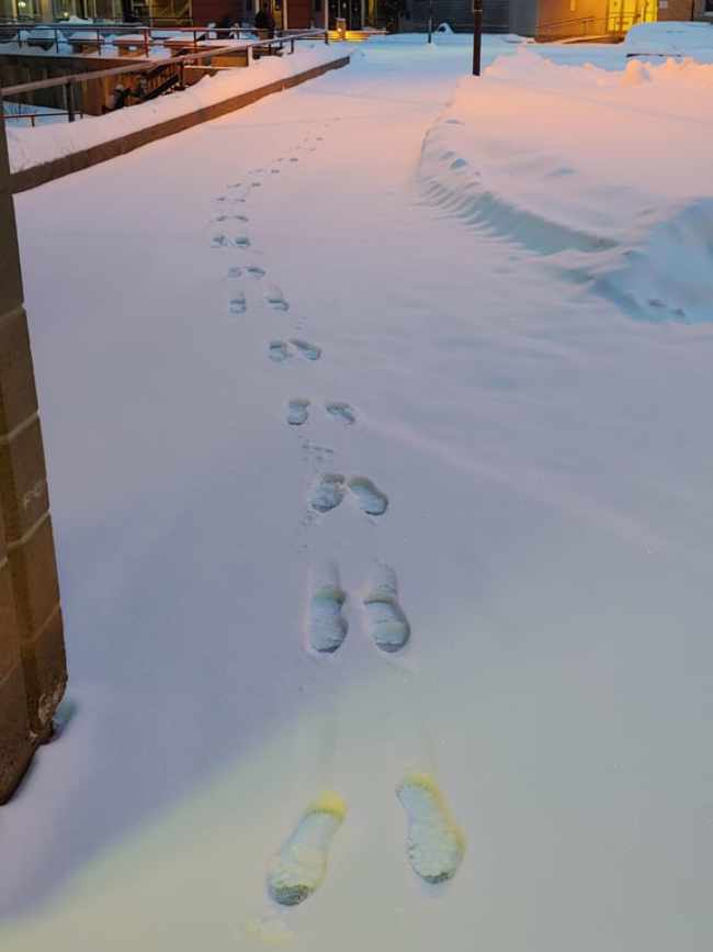 If there's a single line of footprints in the snow I like to walk on the opposite step to make it look like one person was hopping