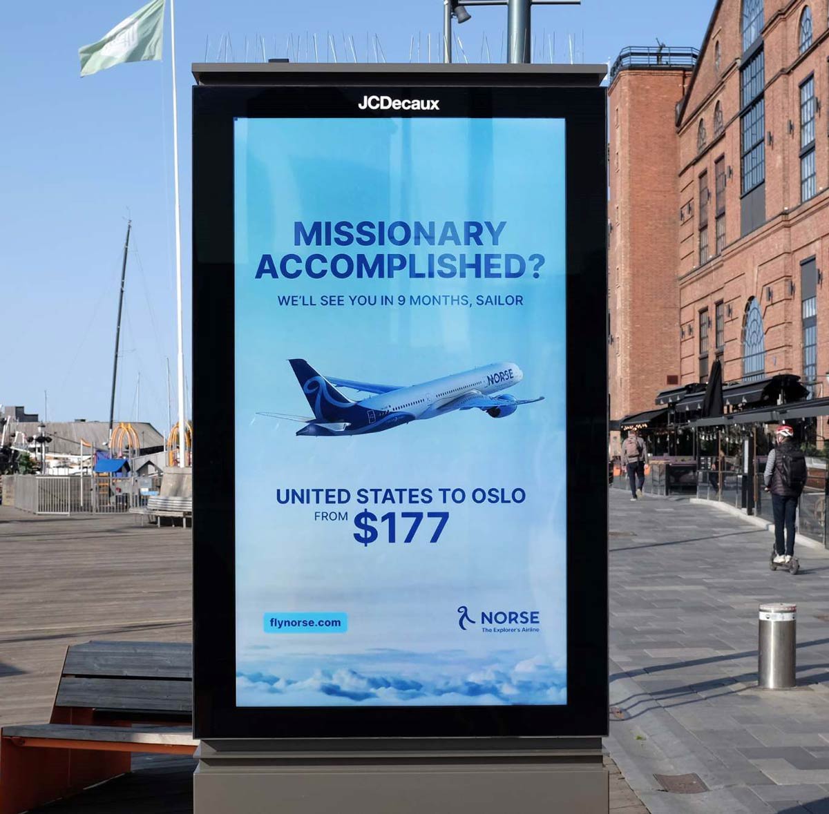 This ad popped up in Oslo, Norway, where over 4,000 American sailors from the USS Gerald R. Ford are set to enjoy their shore leave this weekend