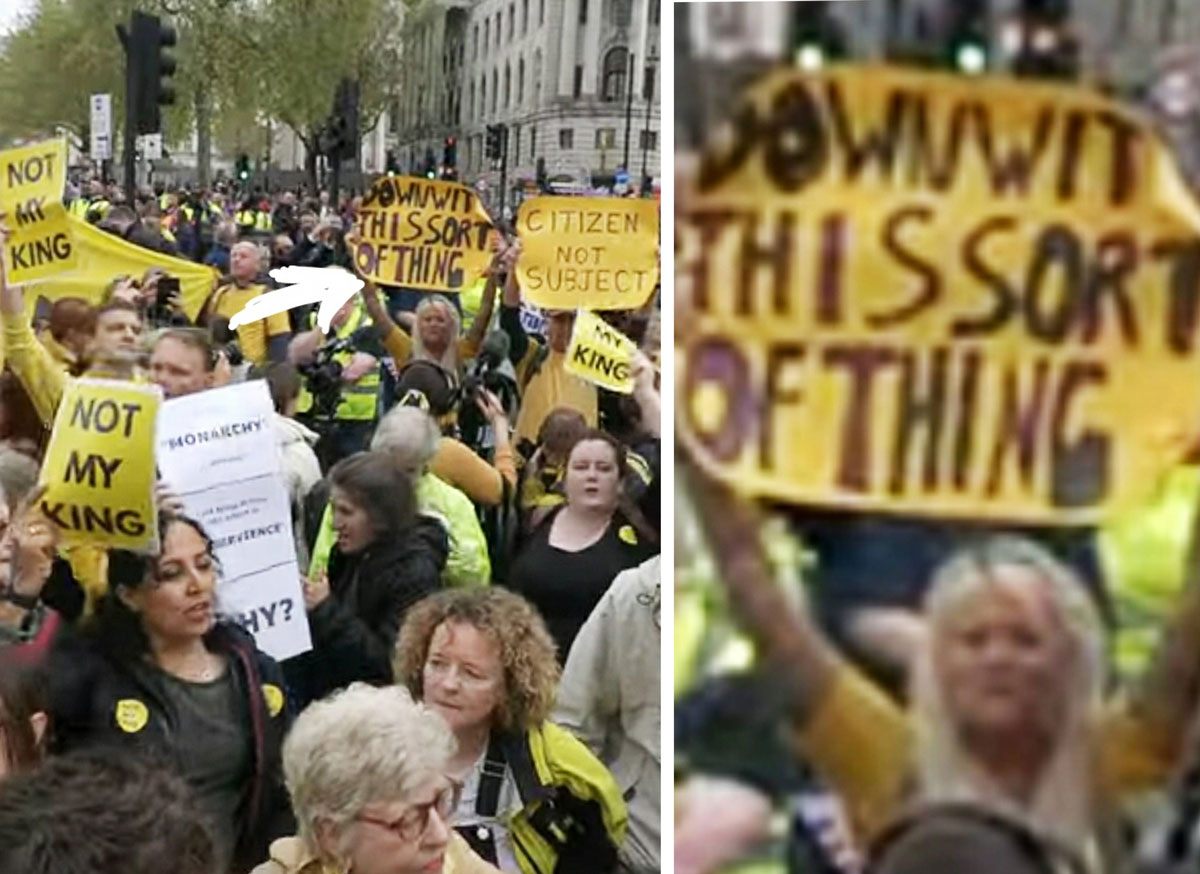 Monty Python IRL: Did protesters in London really carry signs that read "Down With This Sort of Thing?" Yes. Yes, they did