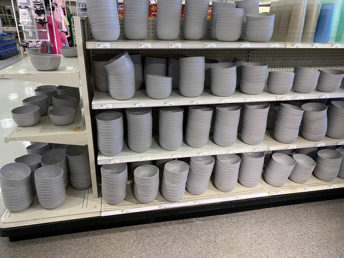 Someone ordered too many gray bowls at target. There are even more to the right