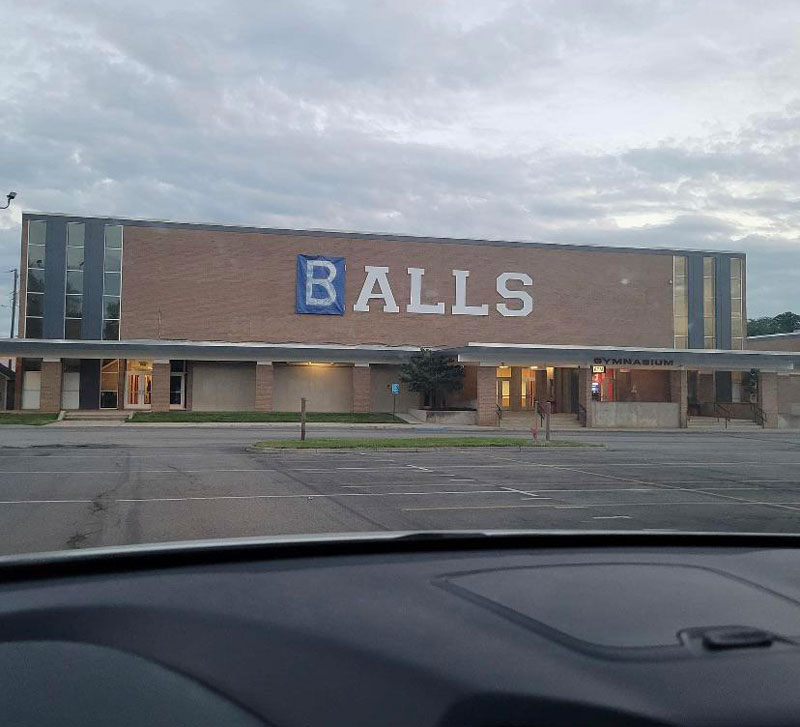 Local high school senior prank. Used to be halls now its balls