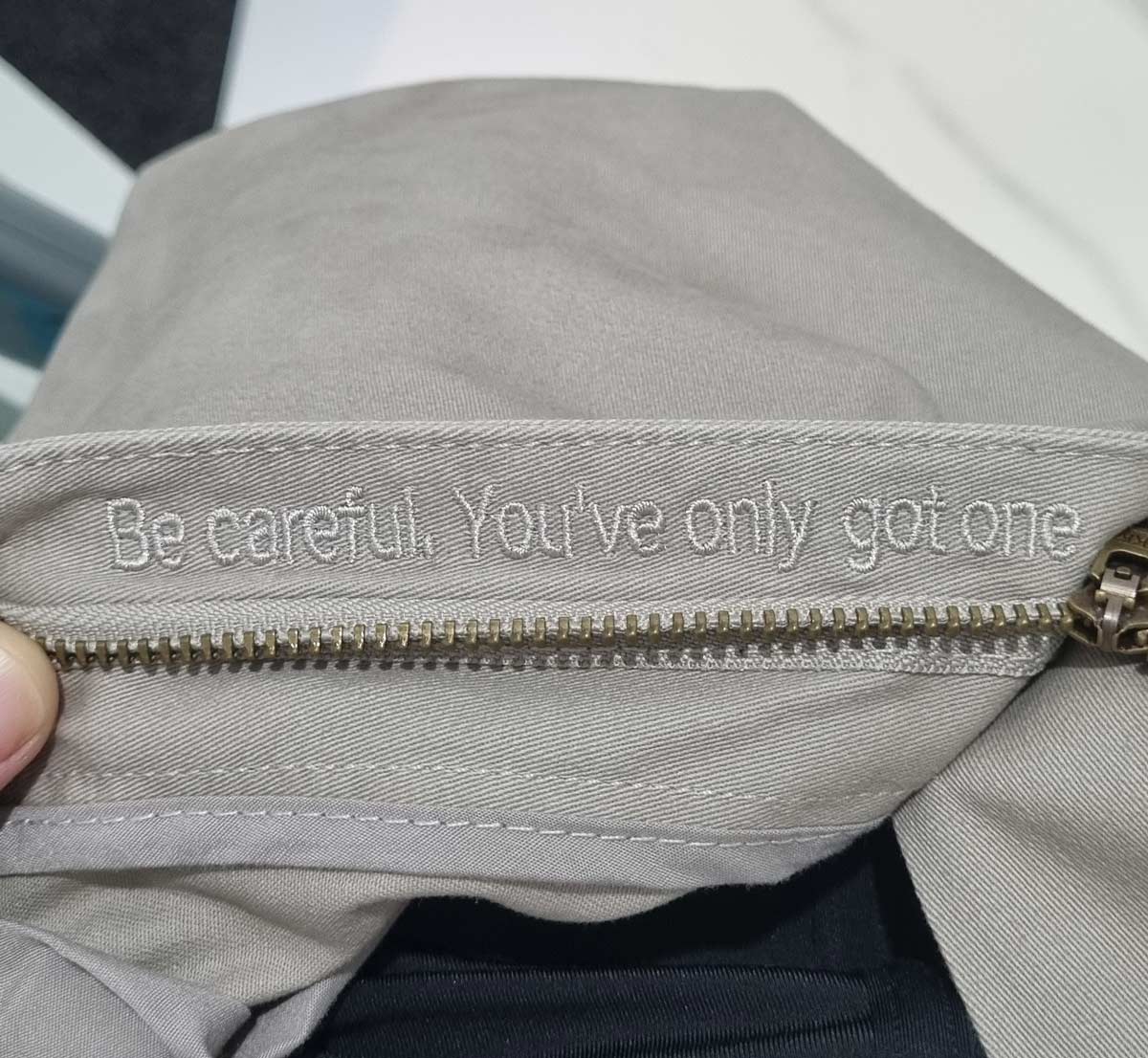 A reminder on the inside of my pants