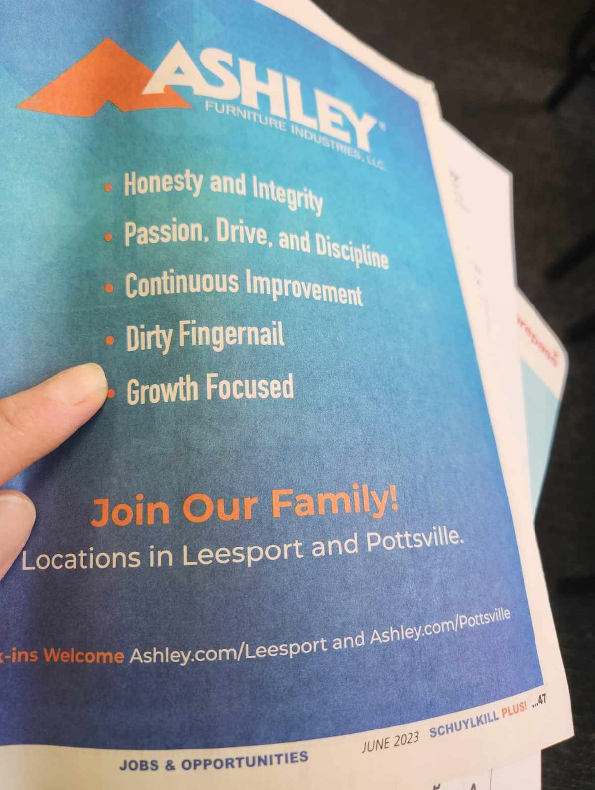 Ad in a local newspaper