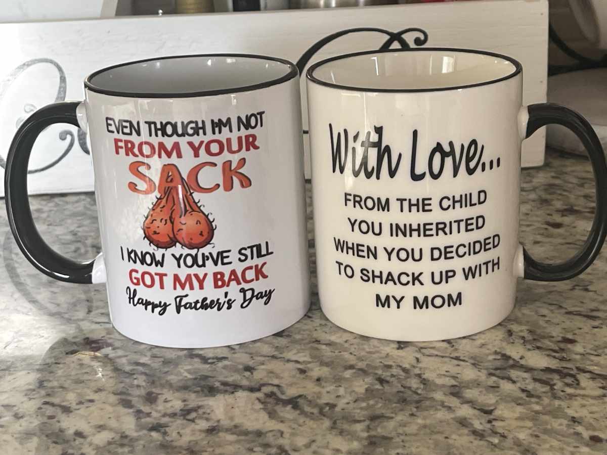 My step kids are twins, both sent me belated Father’s Day gifts. My favorite were these 2 mugs