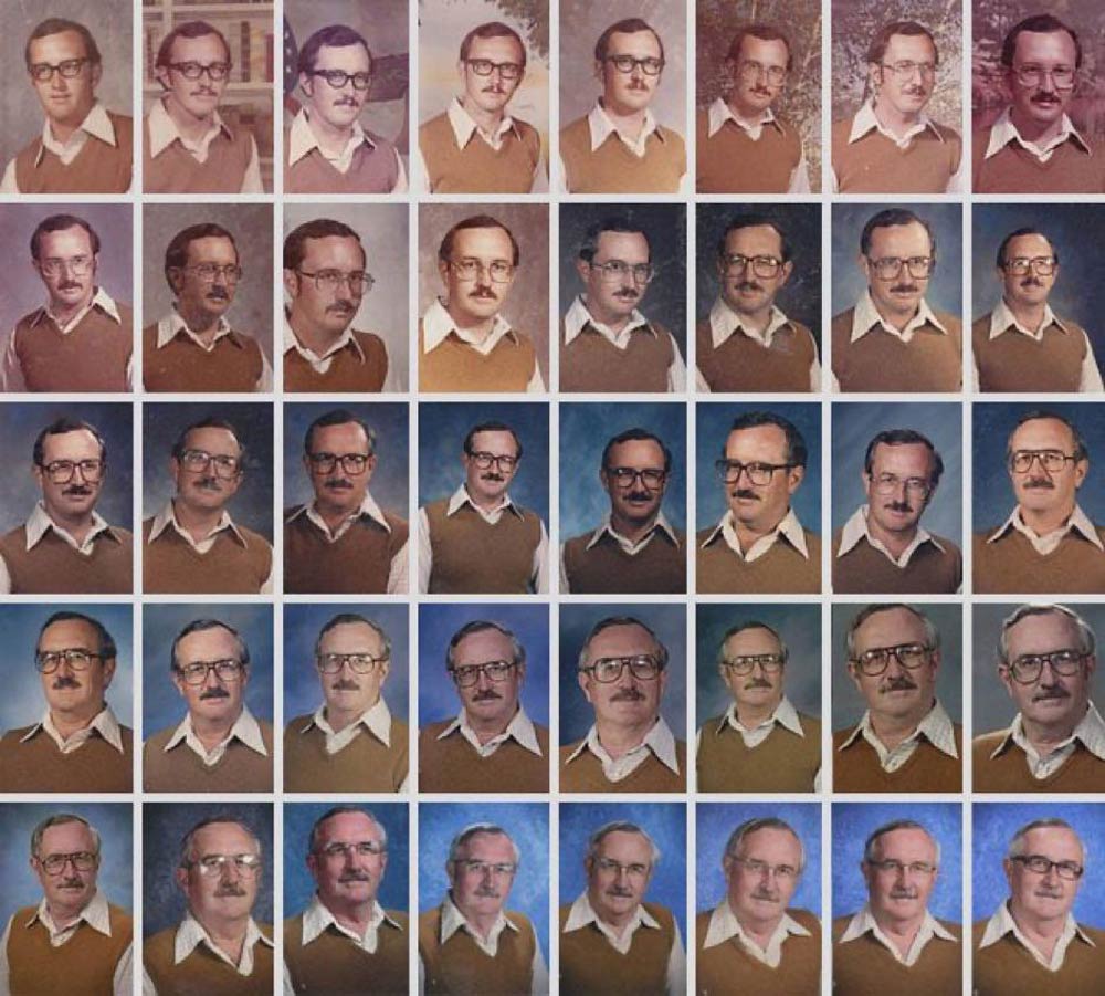 Teacher wears same outfit for picture day for the entirety of his career (1973-2012)
