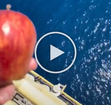 What happens when you drop an apple from an oil rig?