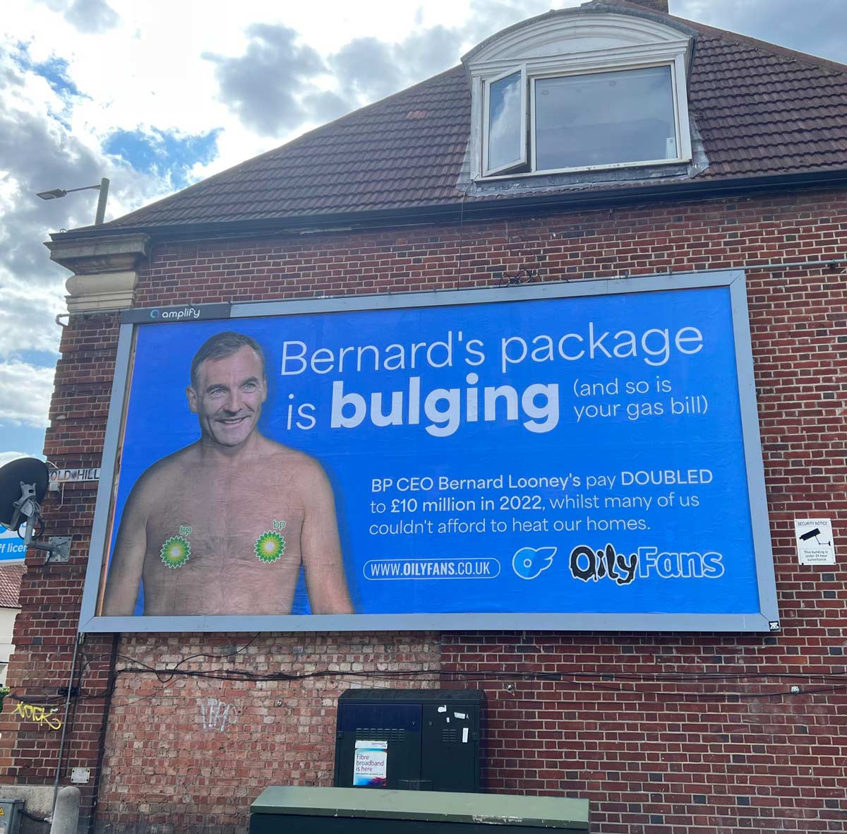 ‘OilyFans’ billboards show BP chief executive topless after earning millions