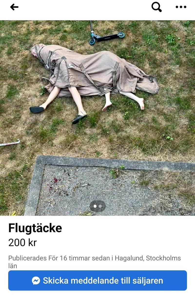 Someone selling a horse blanket in Sweden