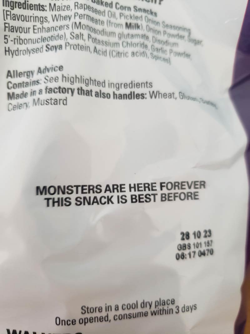 Seen on the back of a bag of Monster Munch
