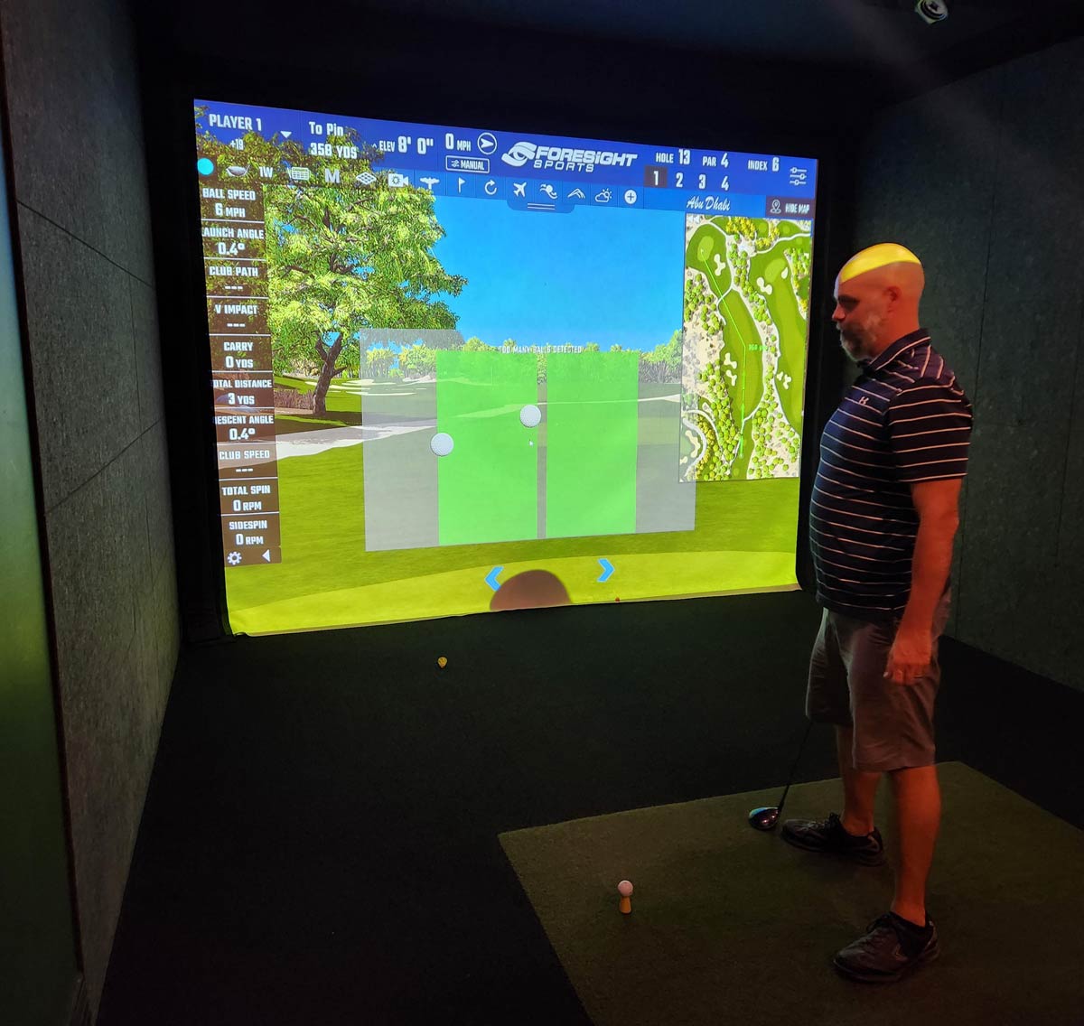 This golf simulator recognizes my bald head as another golf ball