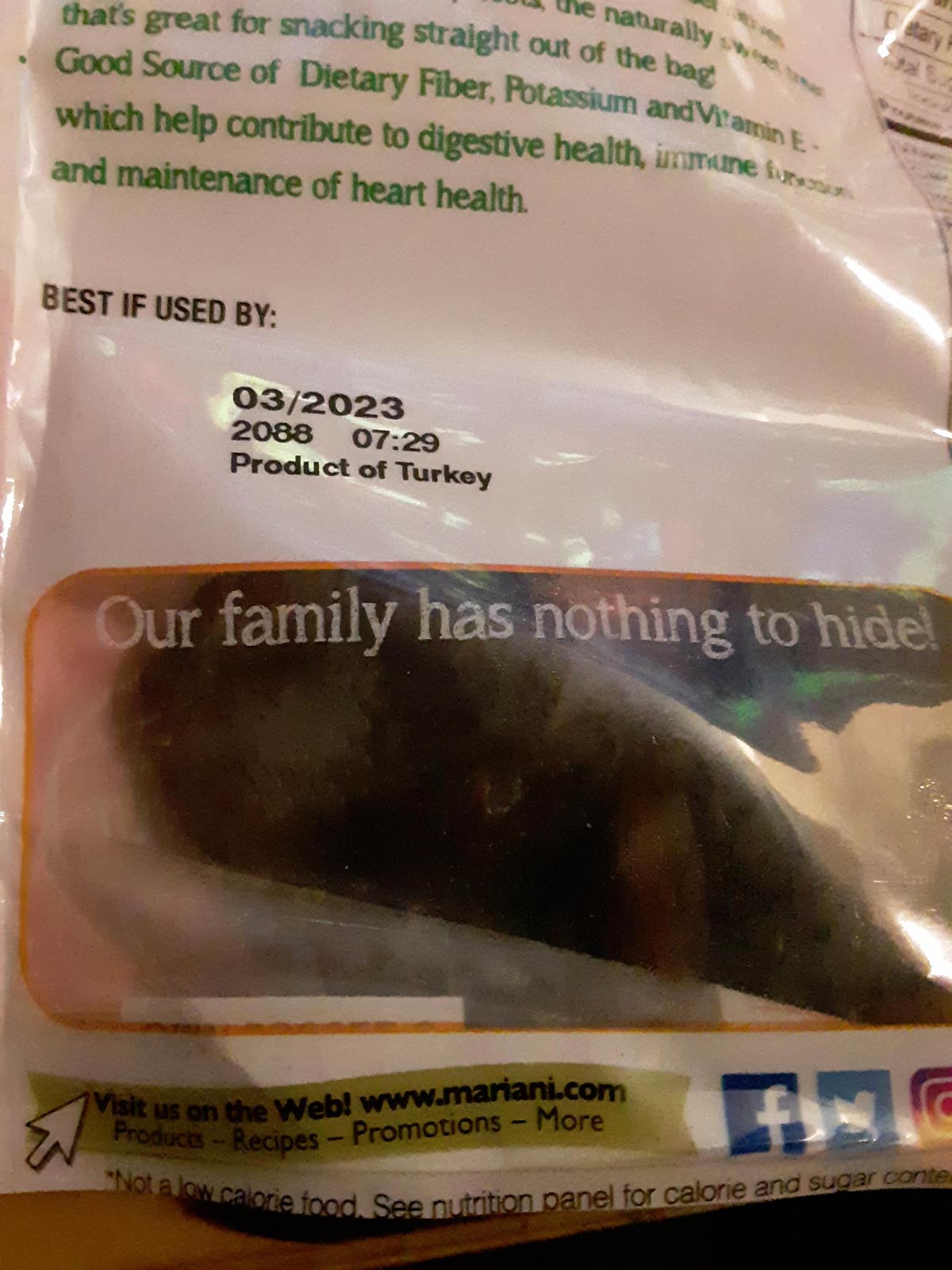 I wasn't suspicious of this family until I found this message on the back of a pack of apricots