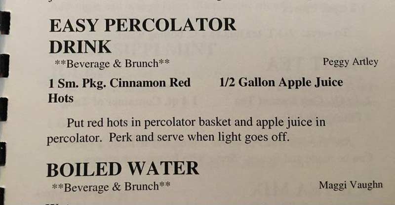 If you have unexpected guests & only cinnamon red hots + apple juice to serve them, Peggy's got you