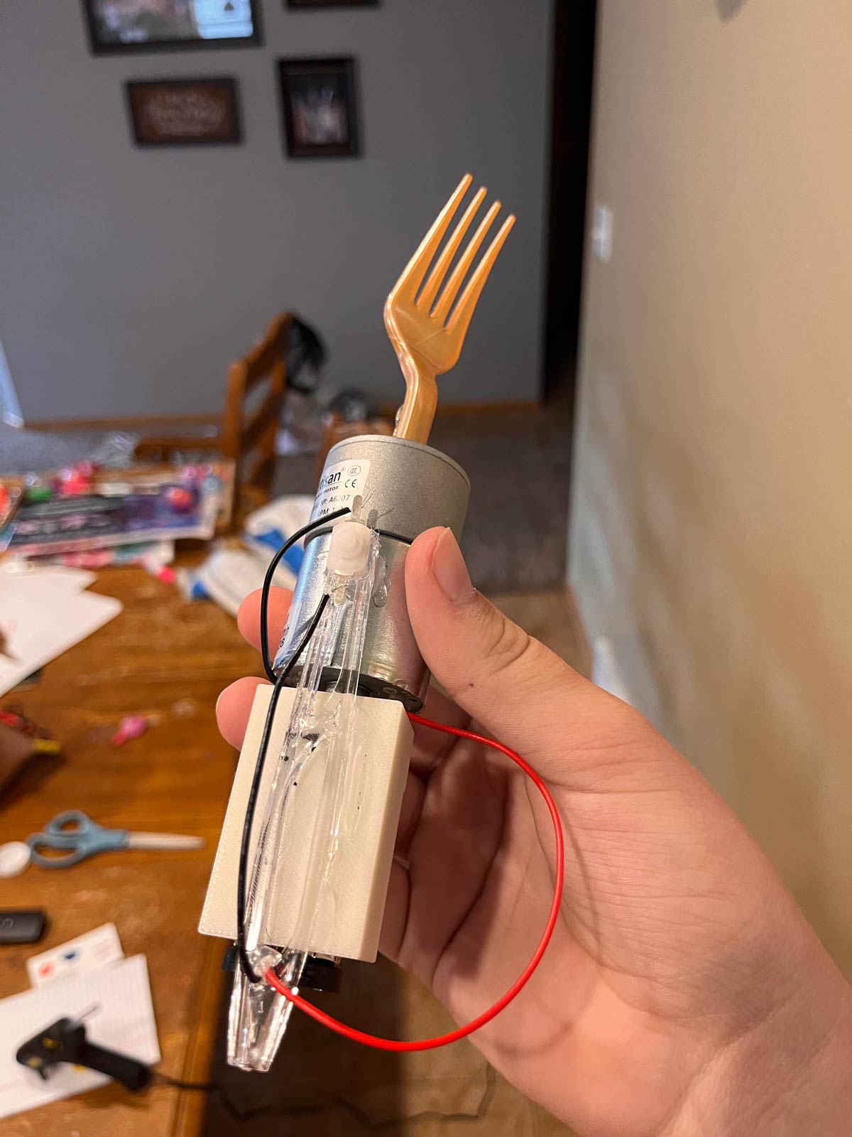 Made a spaghetti spinning fork for a class