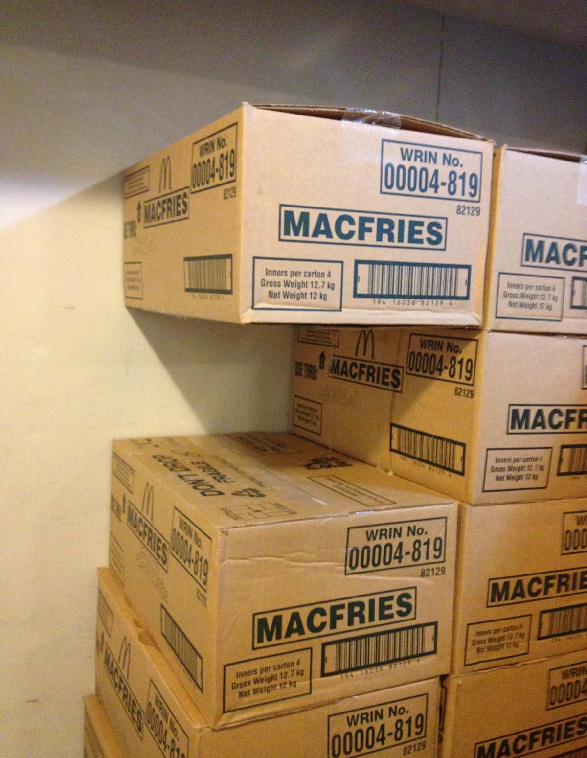 Floating fries - couldn't get the top box down so I grabbed the one below, turns out it was frozen to the wall